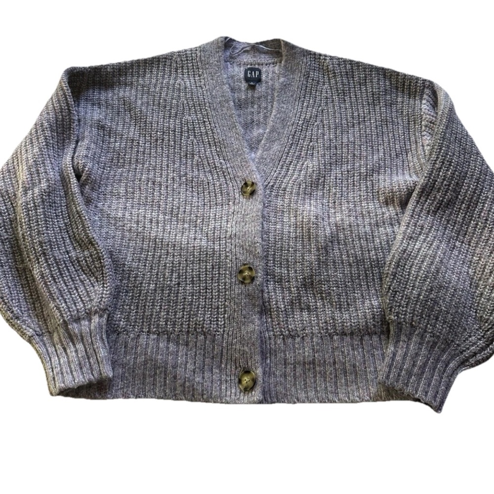 GAP Purple Chunky Cardigan Sweater Button Up Large Preppy Collegiate Classic